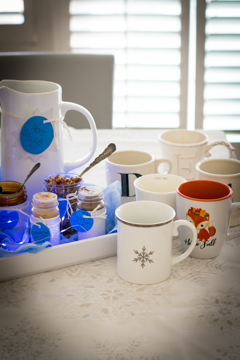 variety of mugs for Hot Cocoa Bar from ChefSarahElizabeth.com