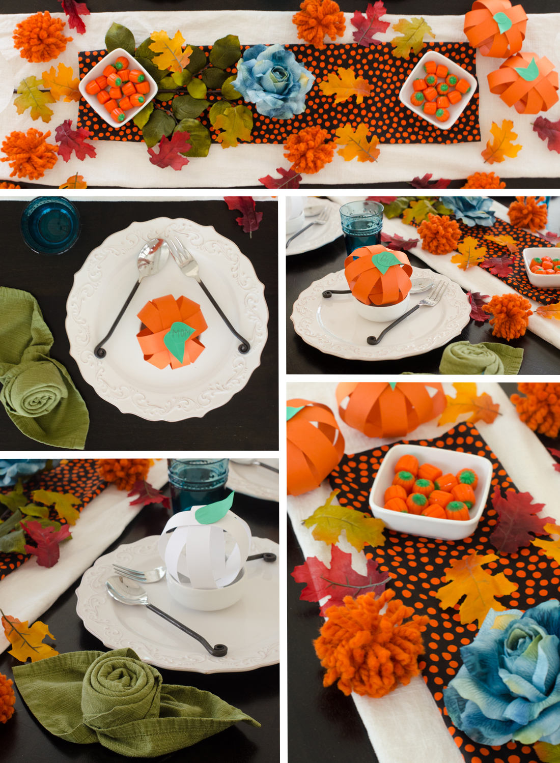 The Pumpkin Runner Tablescape collage from ChefSarahElizabeth.com