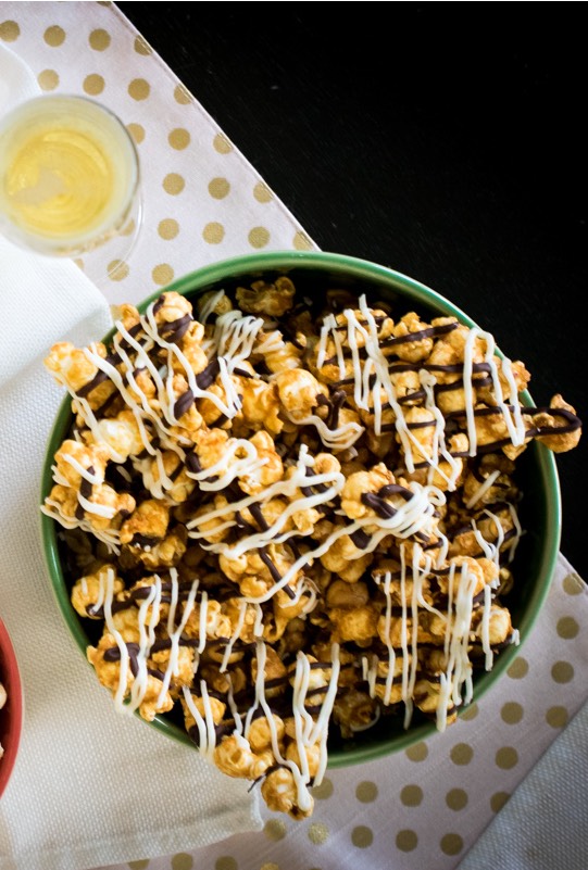 Overhead Shot Popcorn with Chocolate Drizzle from ChefSarahElizabeth.com