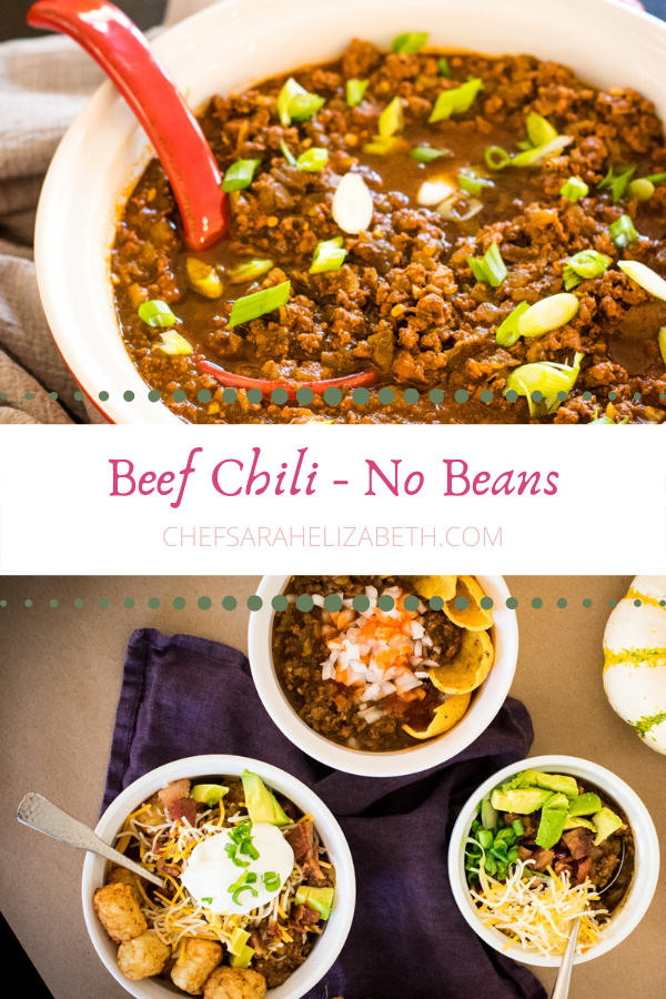 Pinterest image of Beef Chili with No Beans